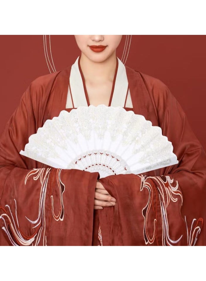 Xiyart Foldable Chinese Hand Fan, Single Piece, Large with Chinese Style, for Festivals and Weddings, Gold, Plastic, White. - Image 3